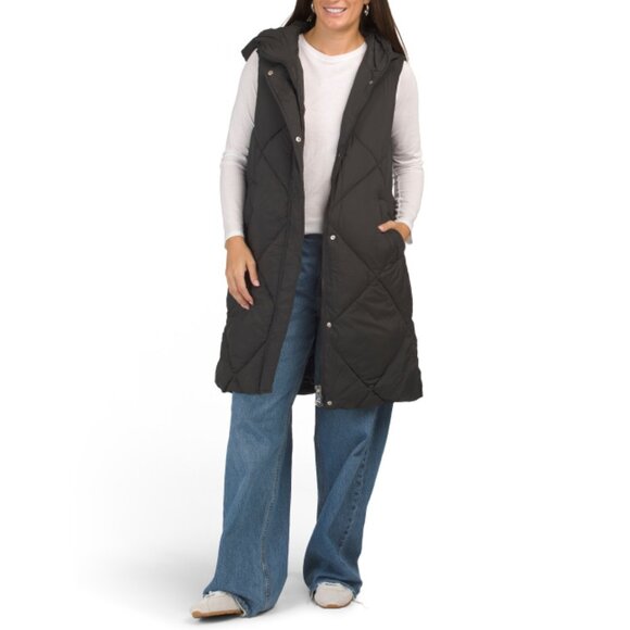 SAM EDELMAN Black Long Quilted Puffer Vest - Picture 1 of 2